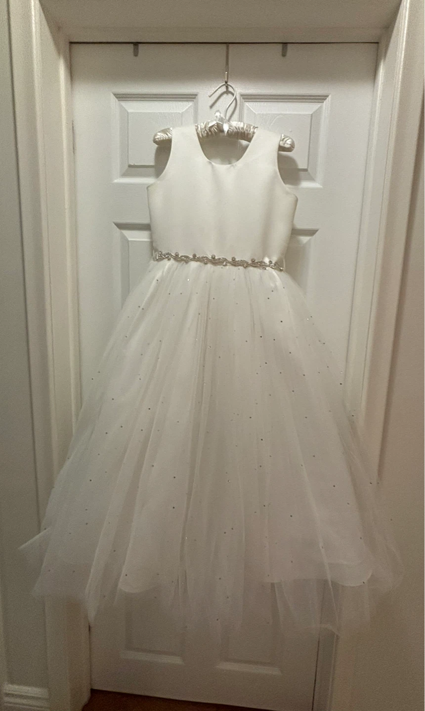 White Flower Girl Dress with Sparkly Tulle Skirt