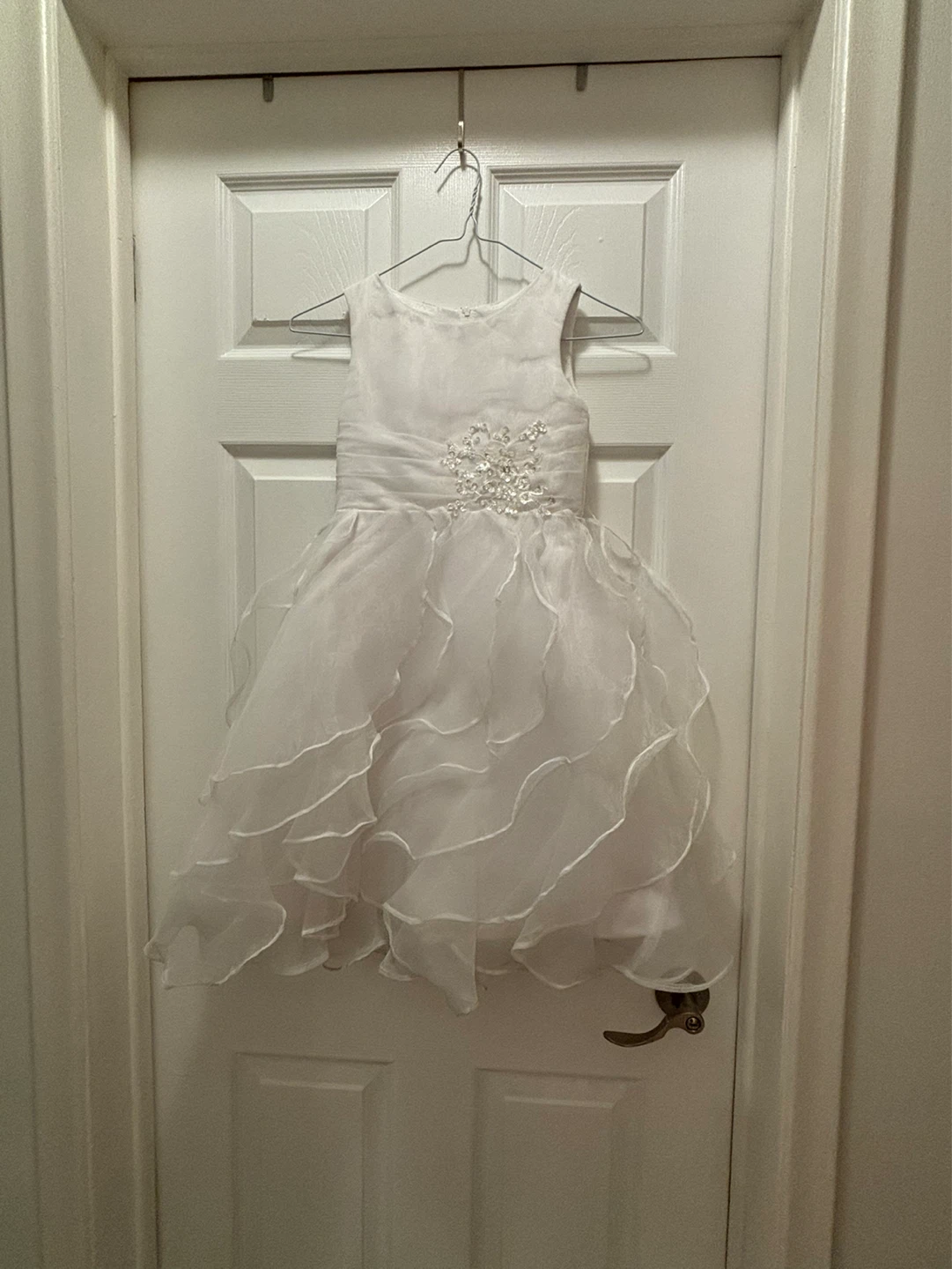 White Flower Girl Dress with Beaded Bodice