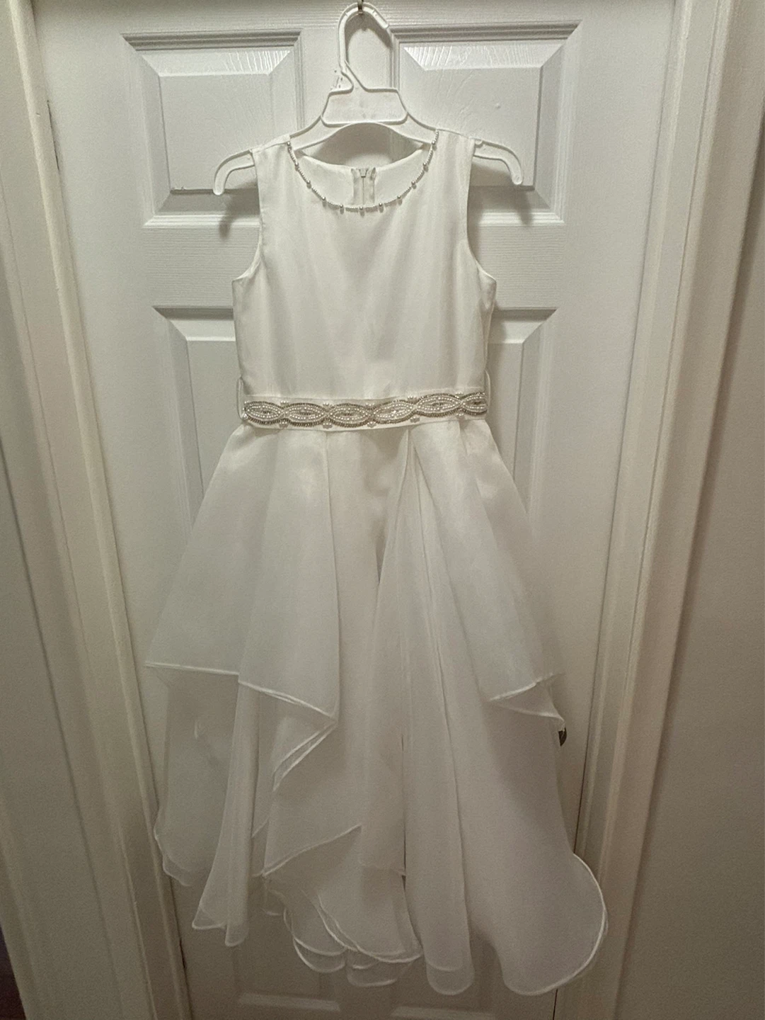 White Beaded Flower Girl/ Communion Dress