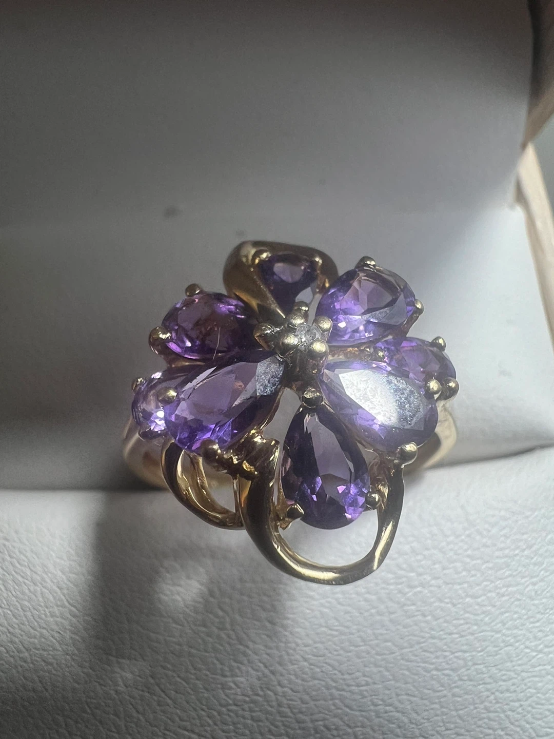 14 k Gold Amethyst Flower Ring with Diamond Accent