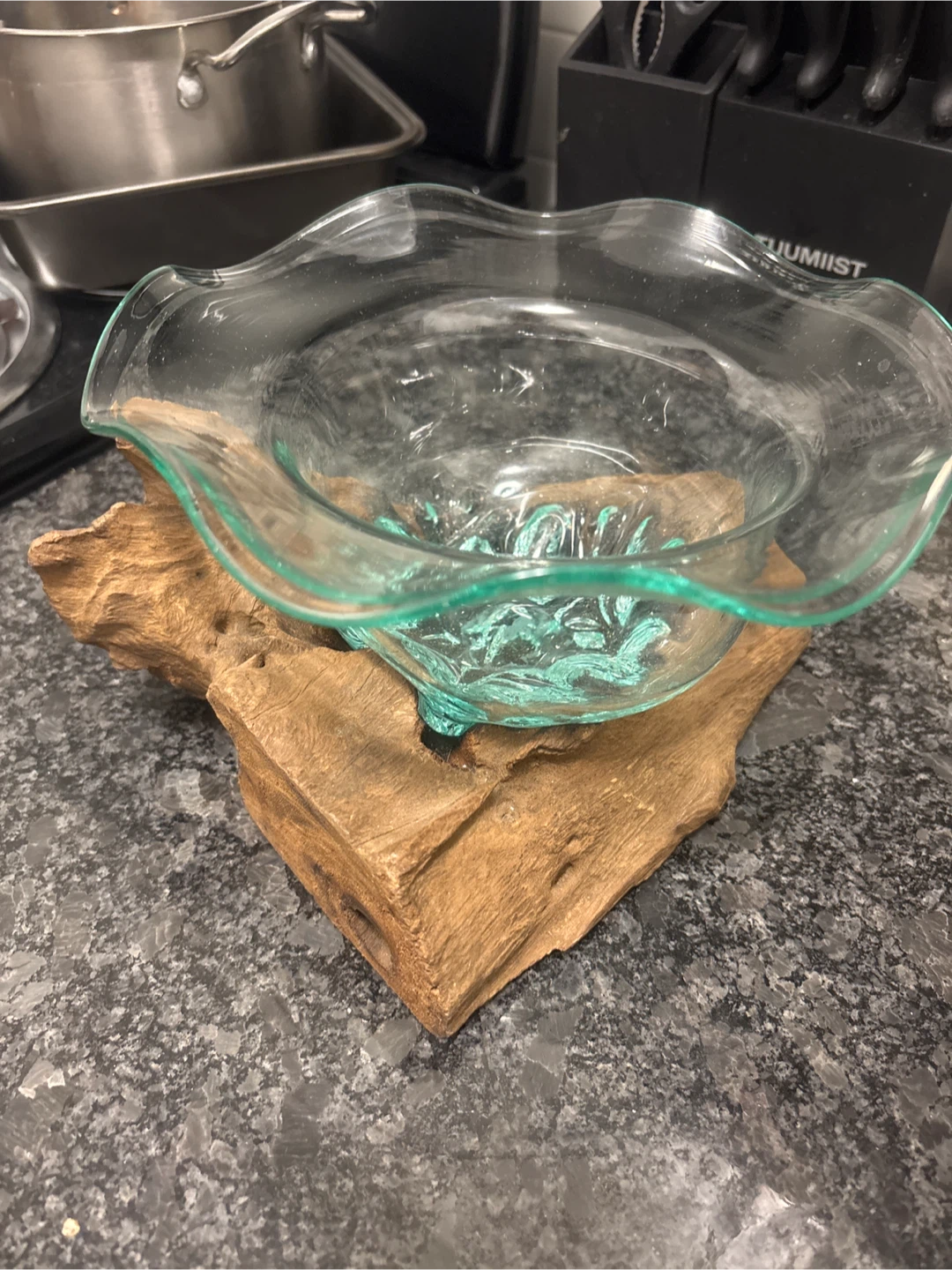 Glass and Wood Decorative Bowl