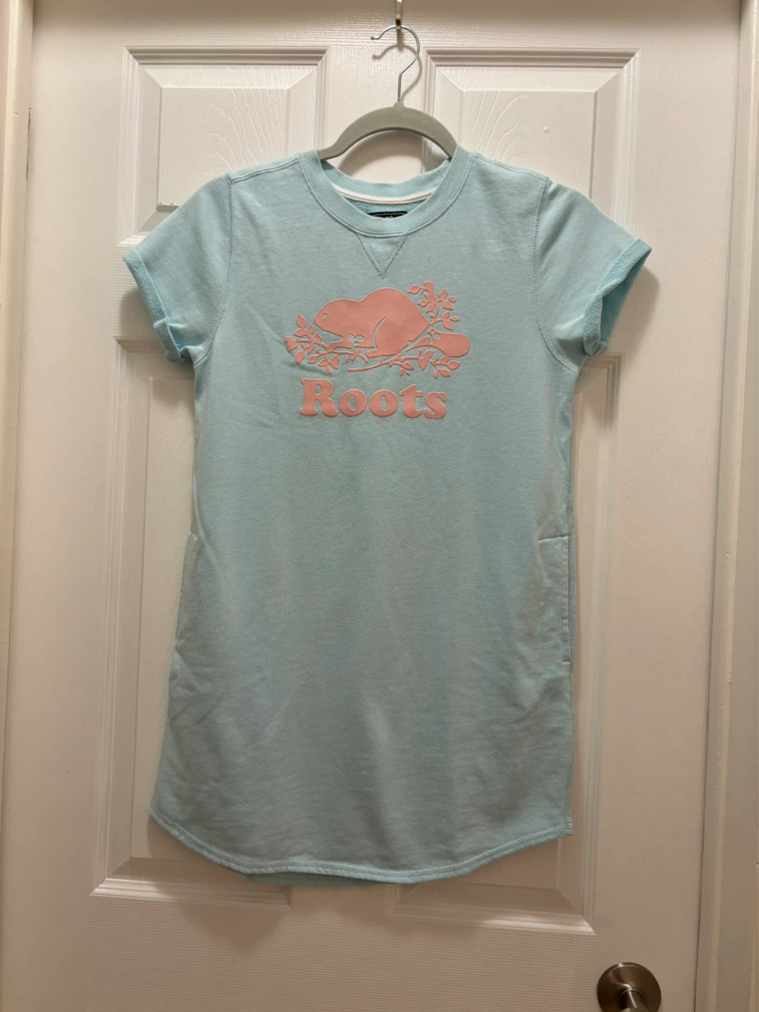 Roots Light Blue T-Shirt Dress with Pink Logo