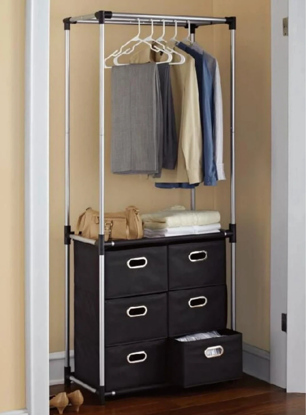 Portable Clothes Rack with 6 Drawers