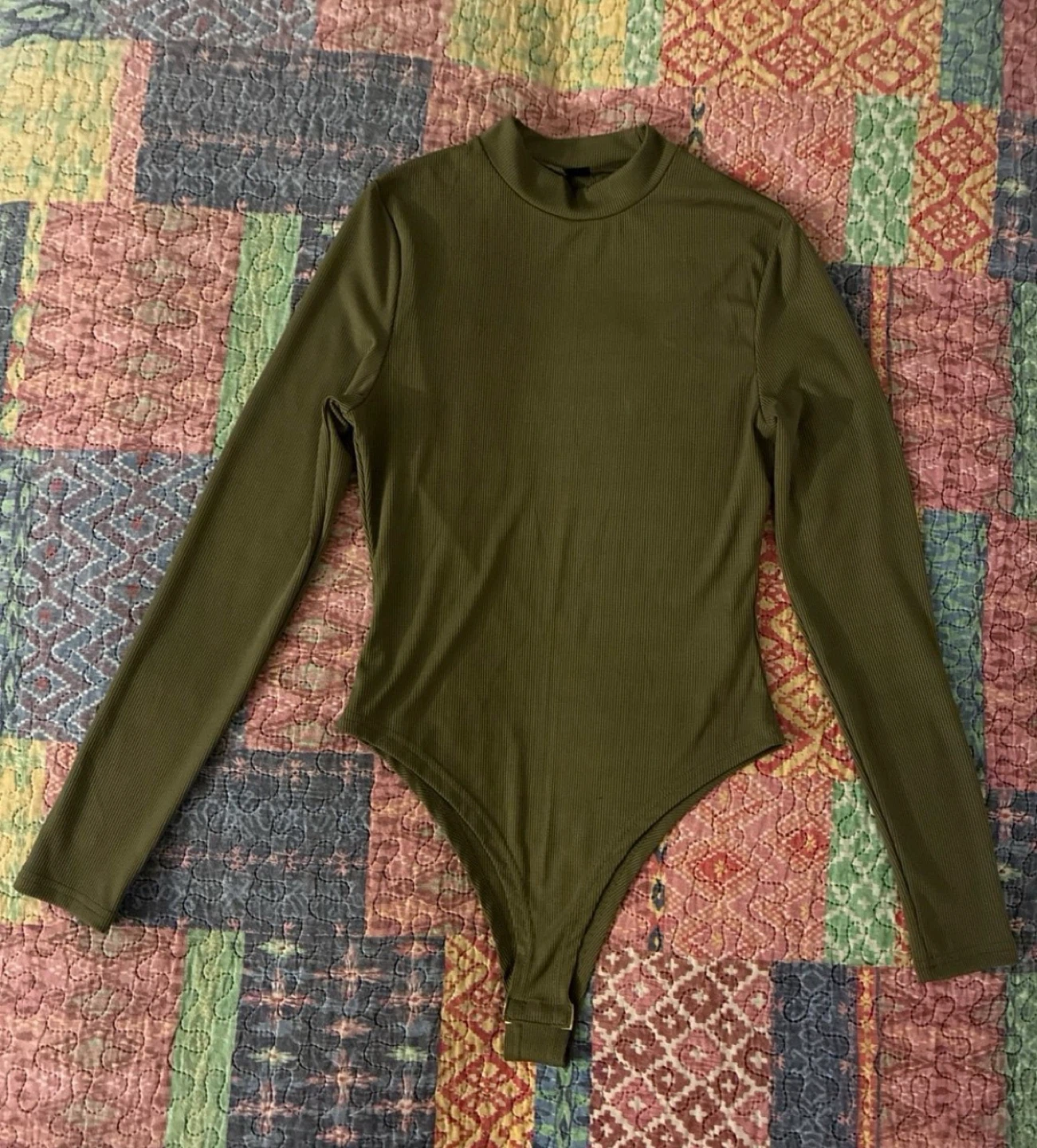 Moss Green Ribbed turtle Neck Long Sleeve Bodysuit