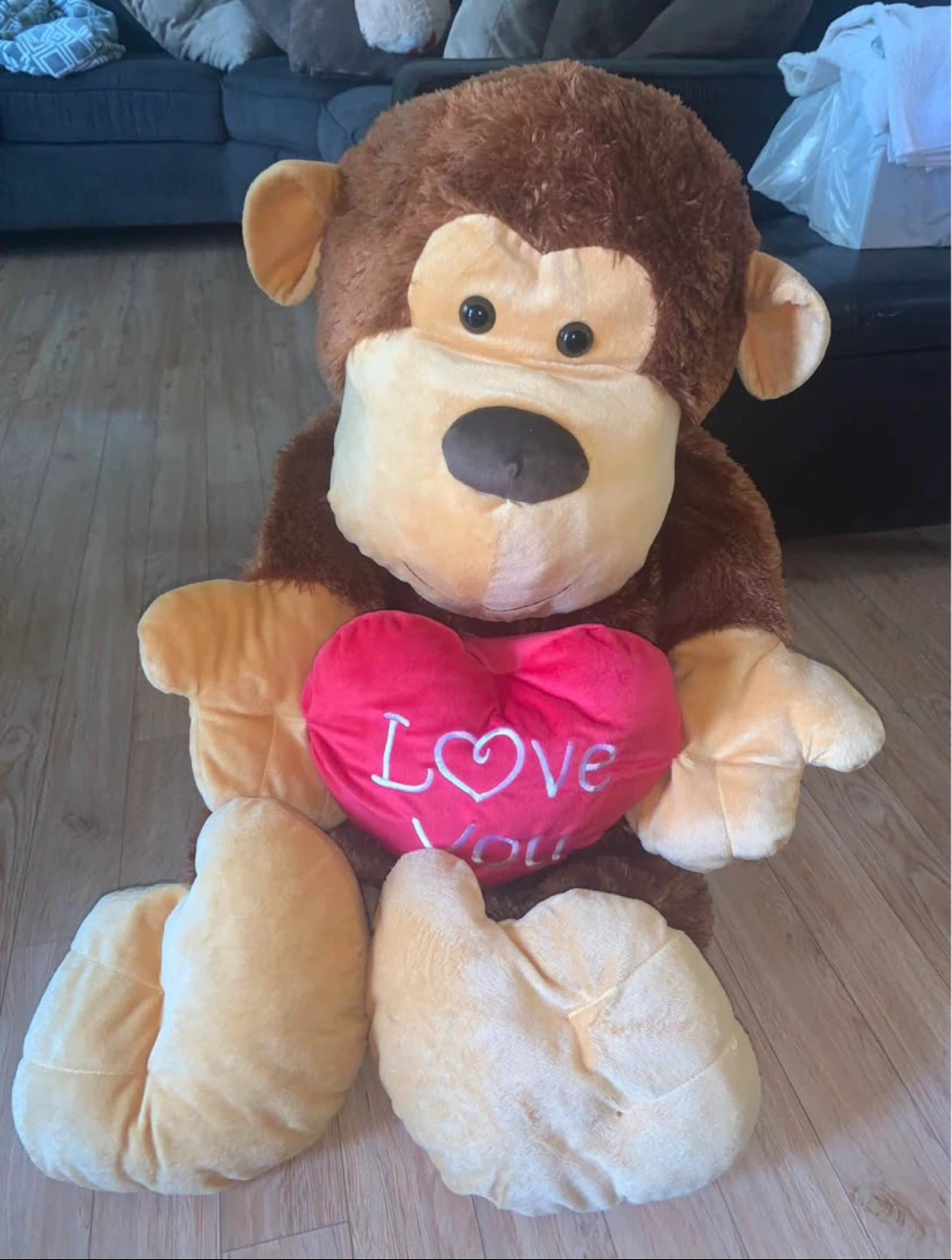 5ft Plush Monkey with "I Love You" Heart Pillow