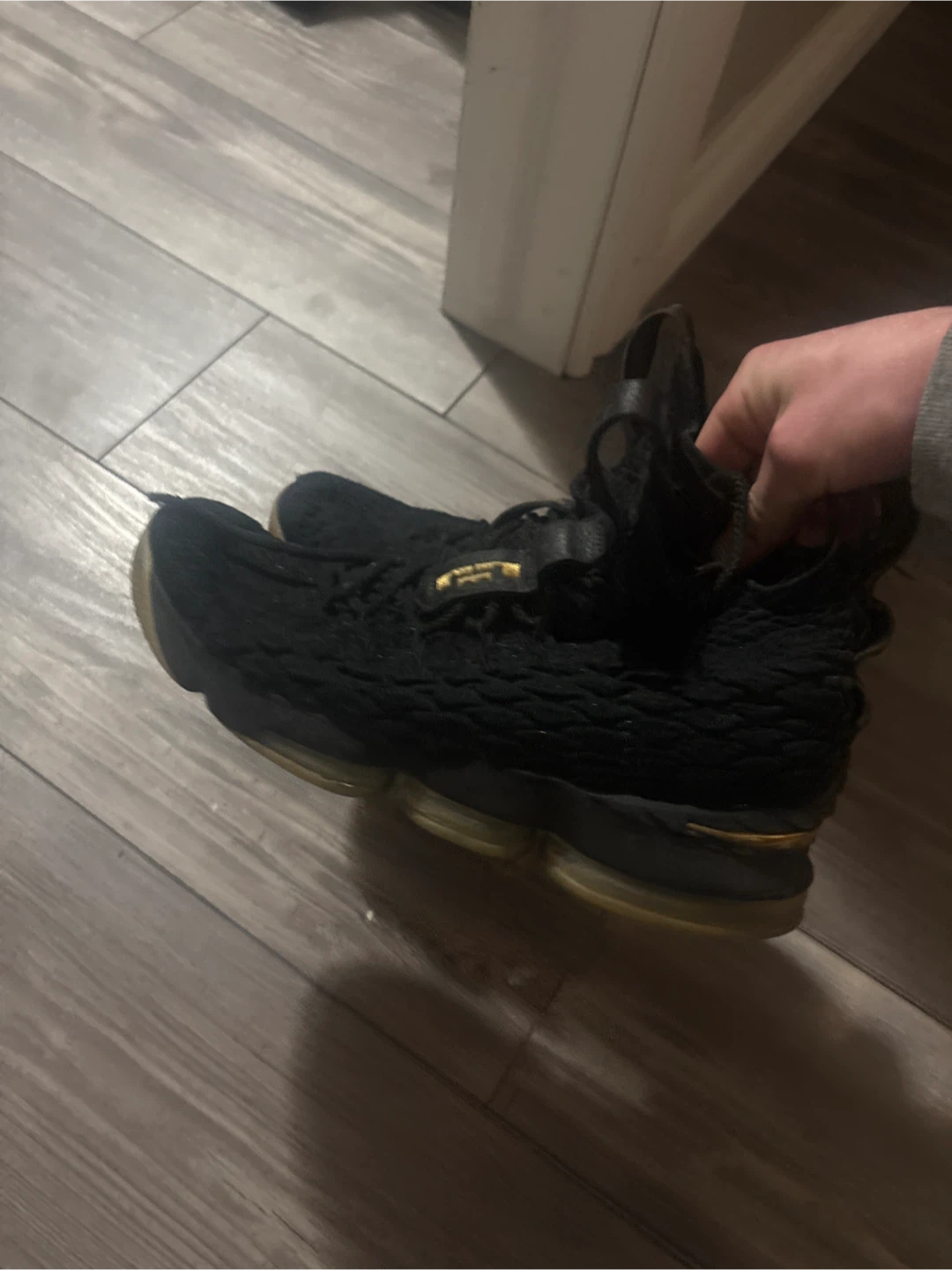 Nike LeBron 15 Black Gold Basketball Shoes