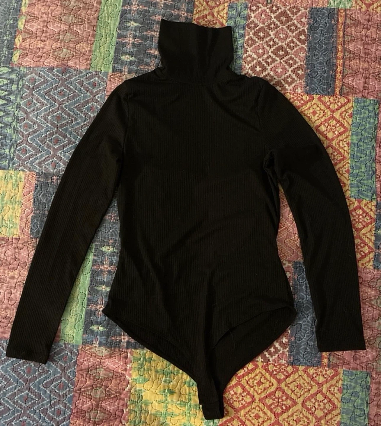 Black Ribbed Turtleneck Bodysuit