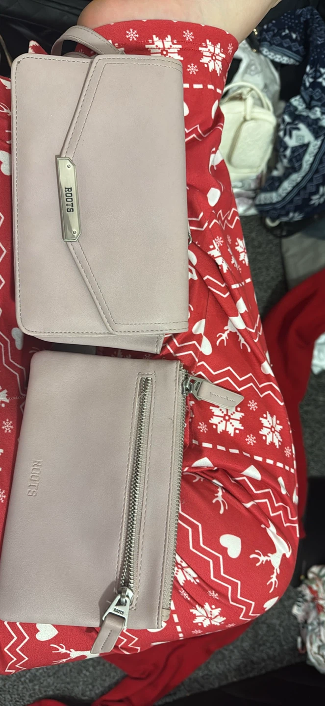Roots Leather Wallet and Card Holder Set - Pink