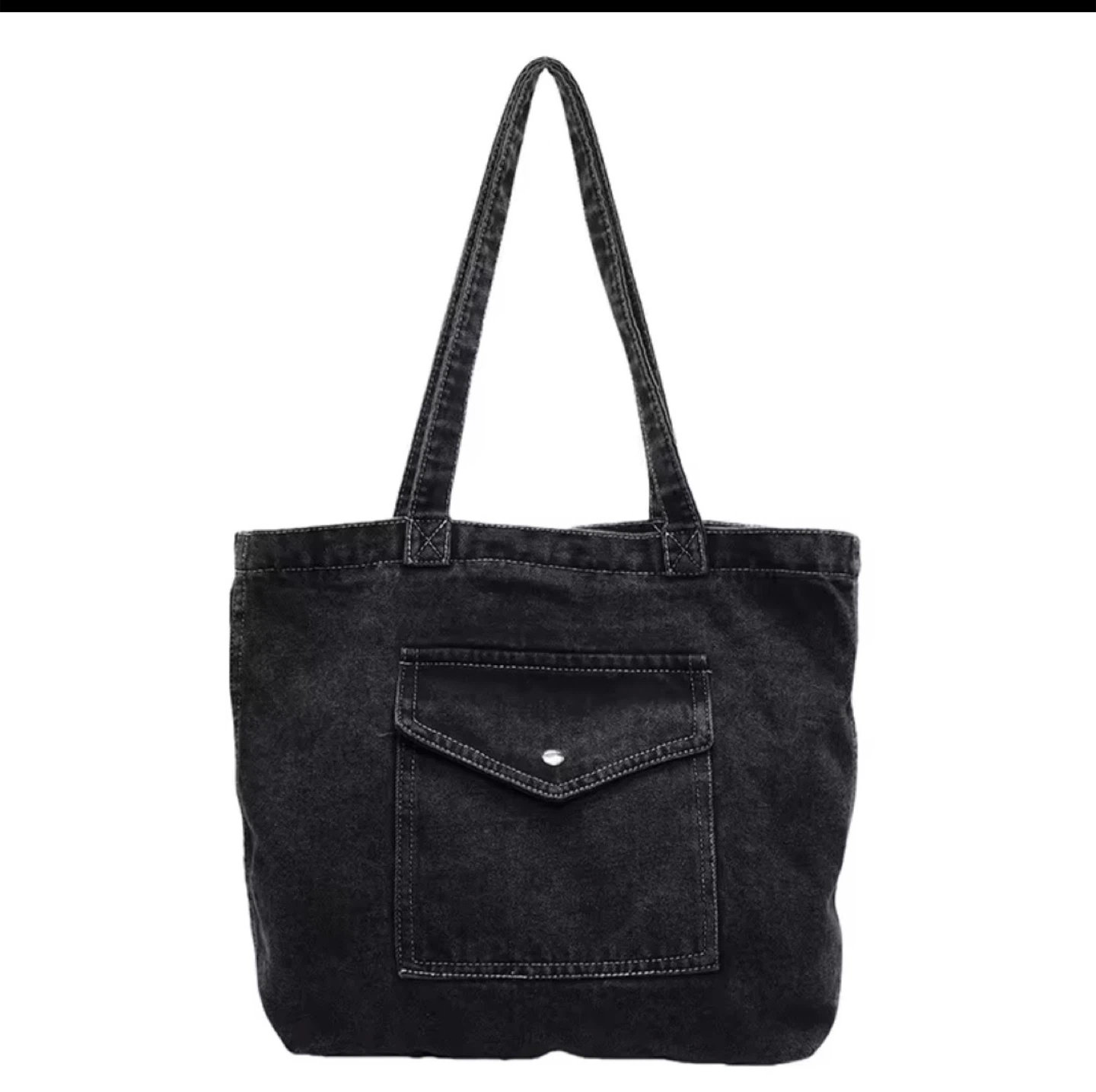Denim Tote Bag with Front Pocket - photo 4