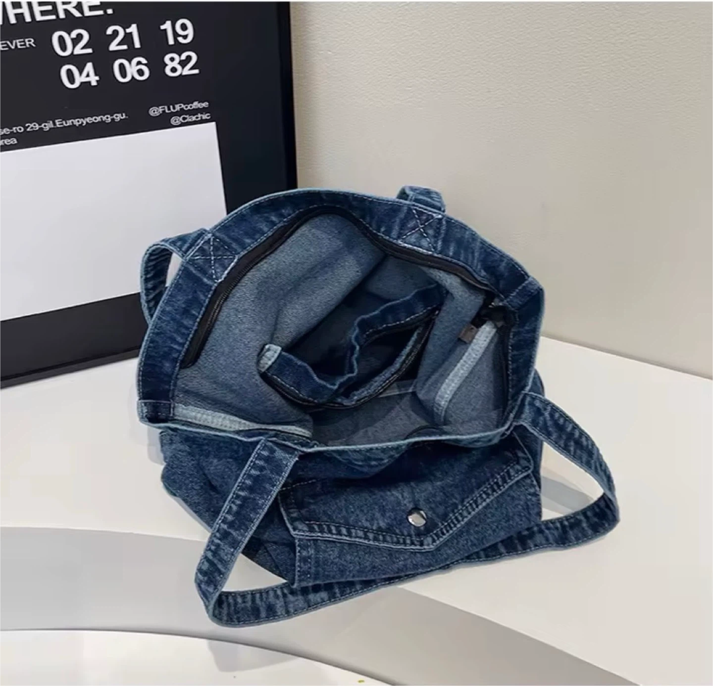 Denim Tote Bag with Front Pocket - photo 2