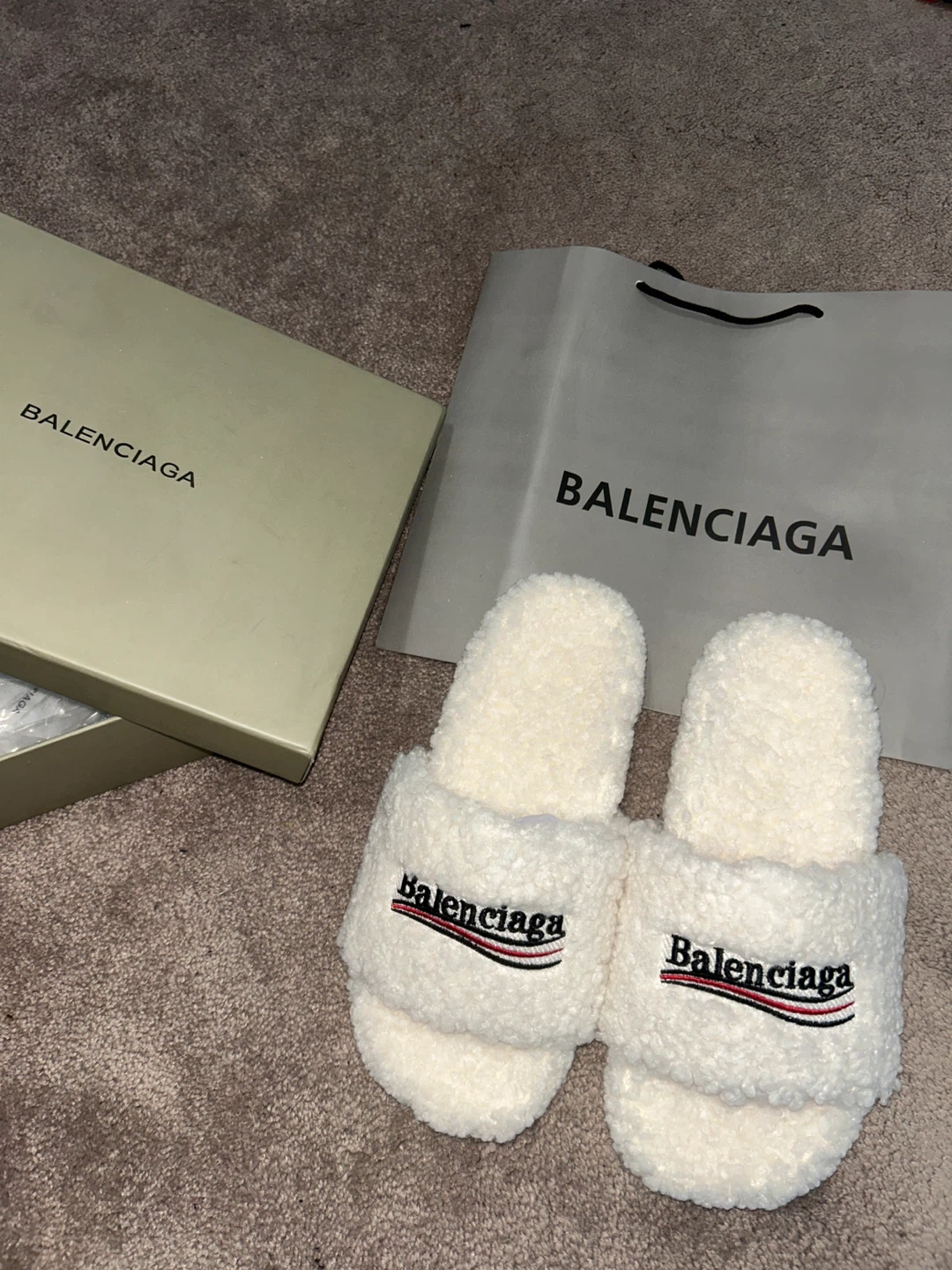 Balenciaga White fur slides