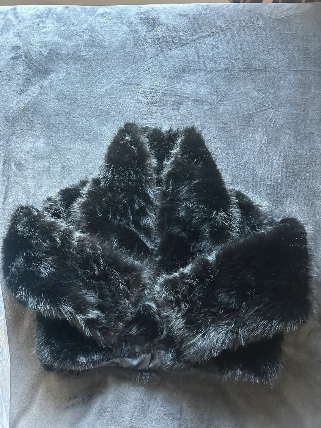 Black Faux Fur Cropped Jacket - photo 2