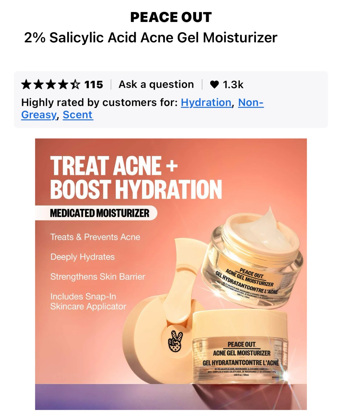 Peace Out 2% Salicylic Acid Acne Gel Moisturizer - photo 2