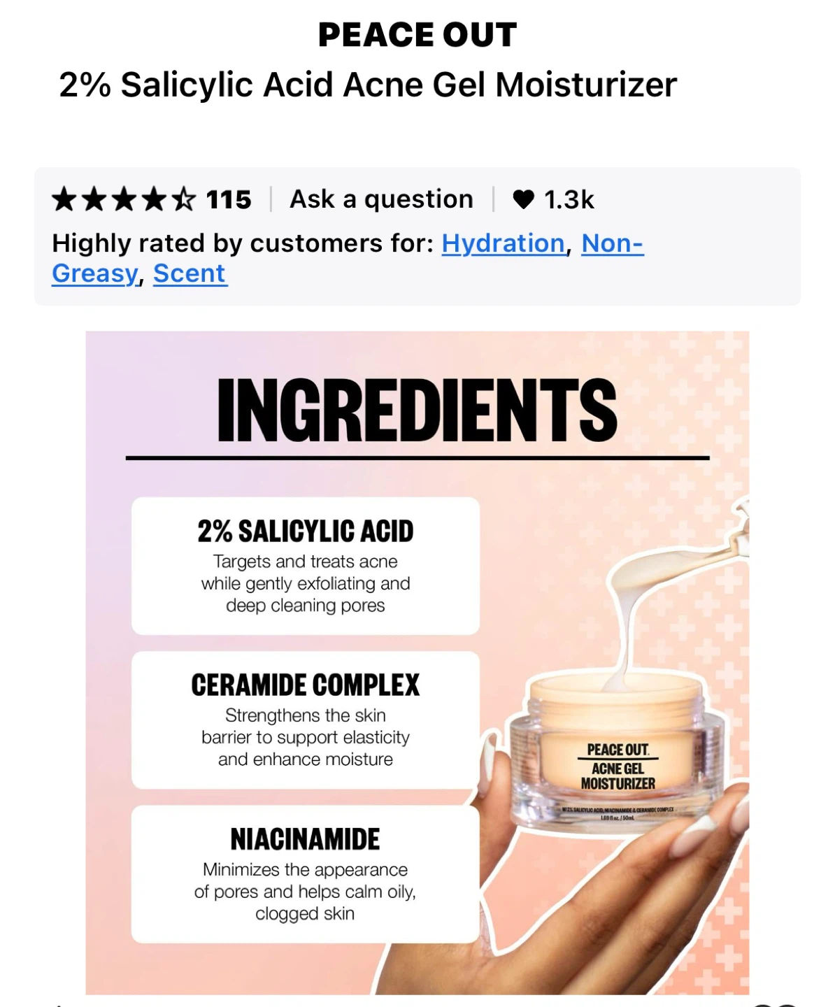 Peace Out 2% Salicylic Acid Acne Gel Moisturizer - photo 4