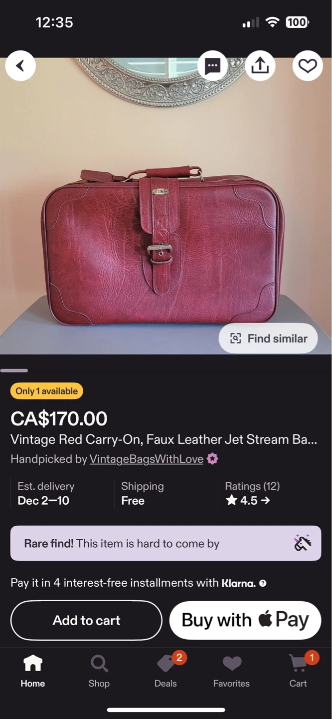 Vintage Red Jet Stream Faux Leather Carry-On Luggage Set - photo 4
