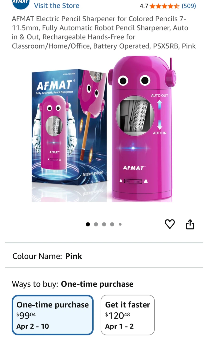 AFMAT Pink Robot Electric Pencil Sharpener