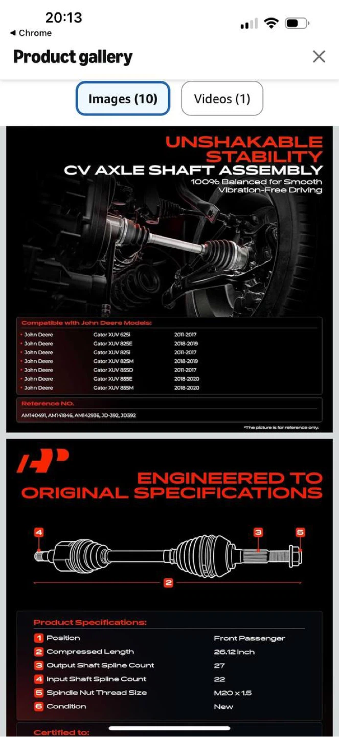 A-Premium CV Axle Shaft Front Right – John Deere Gator - photo 2