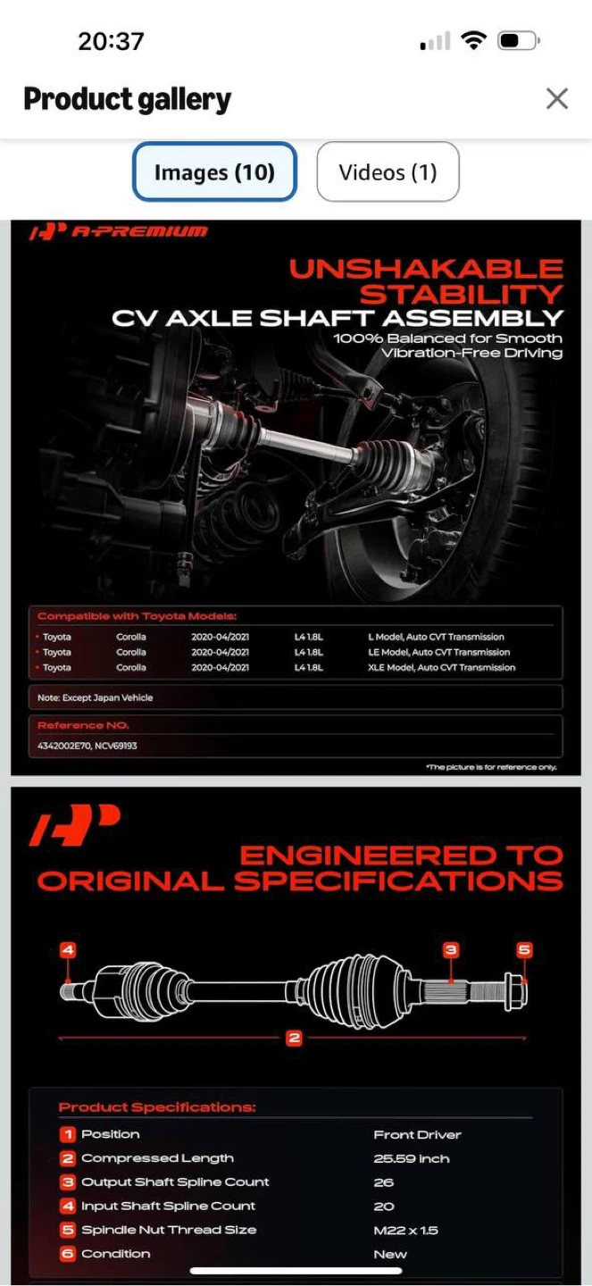 A-Premium CV Axle Shaft Front Left – Toyota Corolla 1.8L 2020