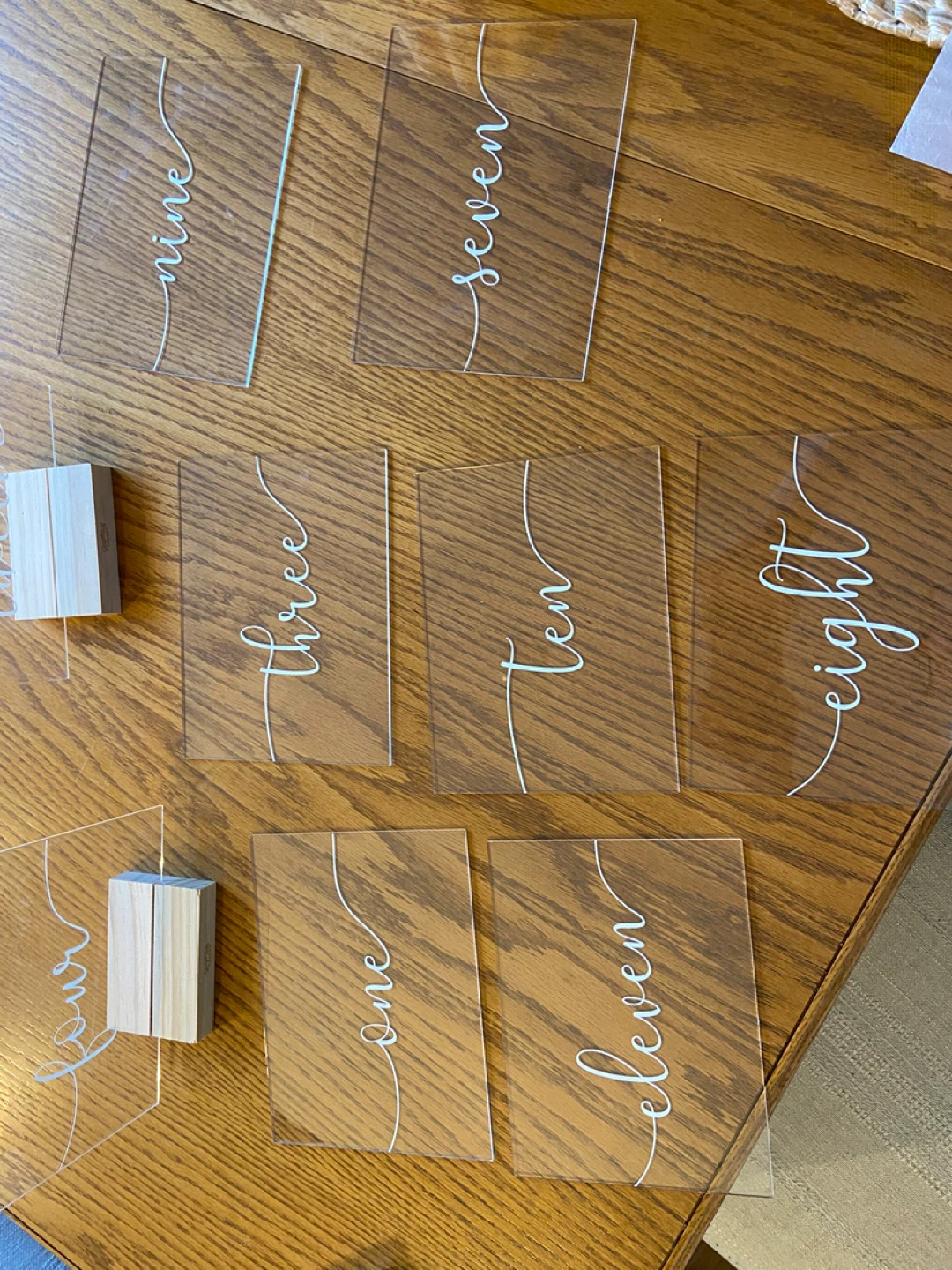 Clear Acrylic Table Numbers with Wooden Stands (Set of 12) - photo 5