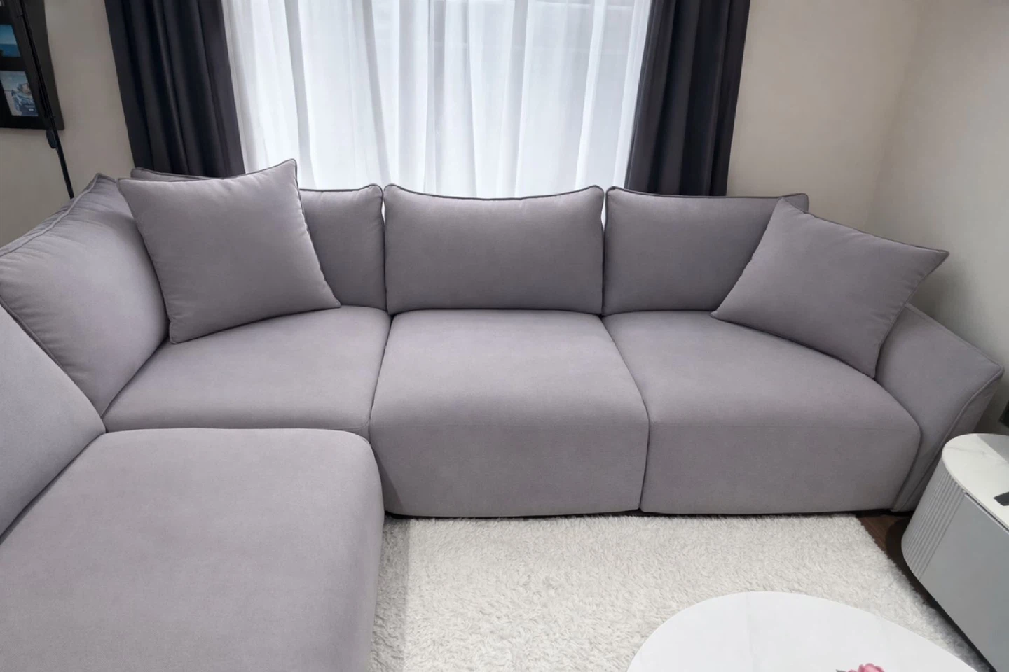 Grey Sectional Sofa with Pillows