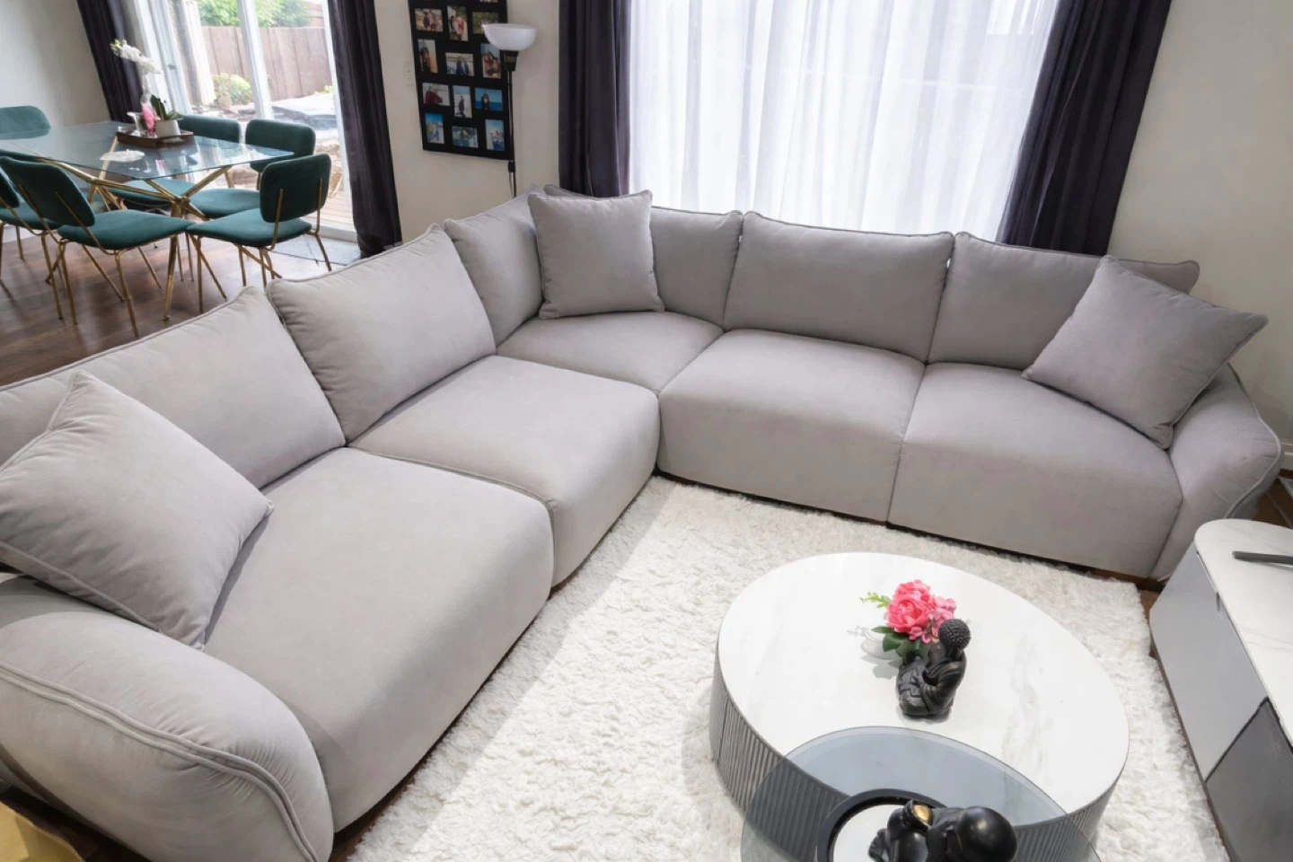 Grey Sectional Sofa with Pillows - photo 2