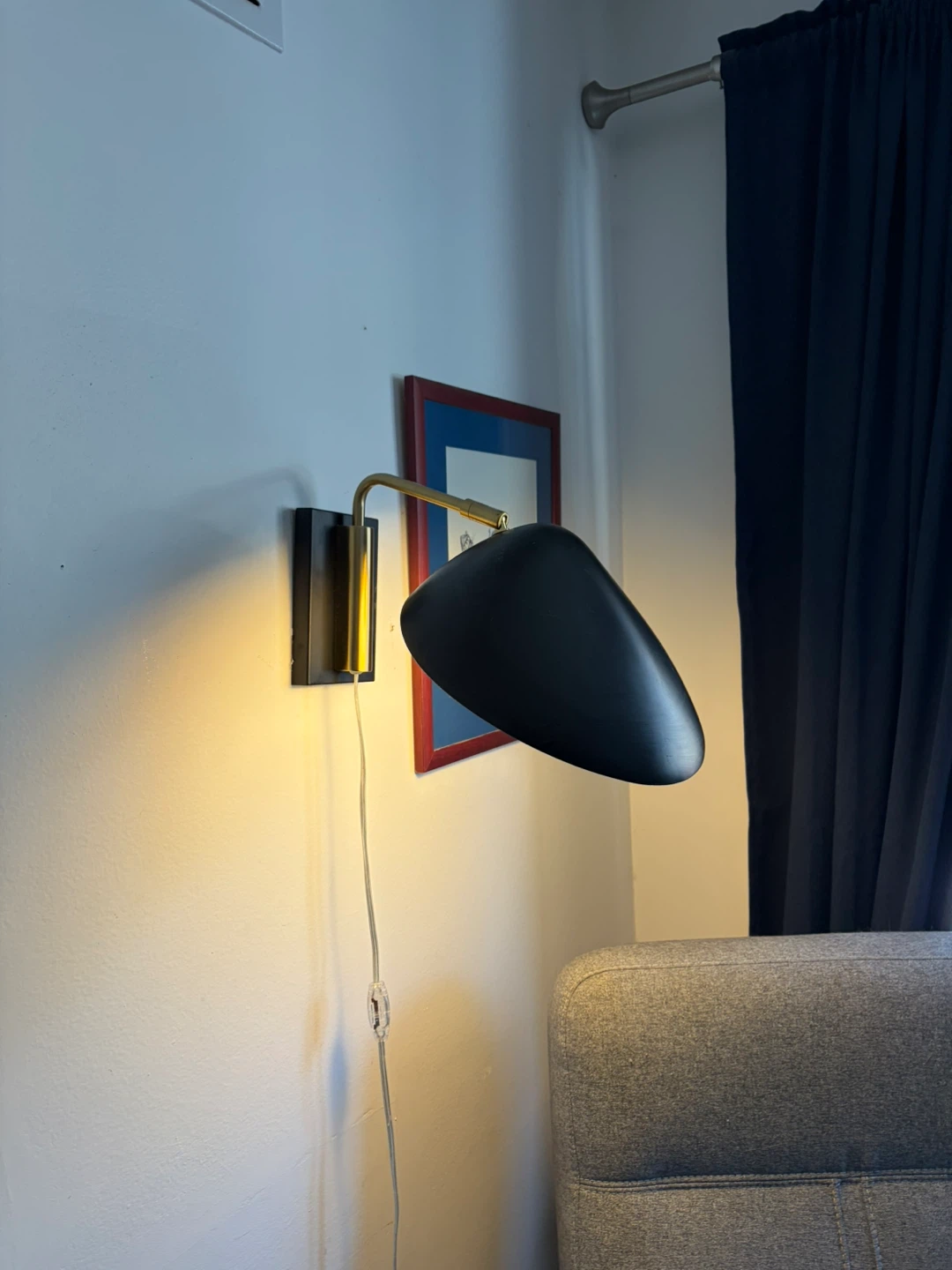 Black Wall Sconce Lamp with Brass Arm