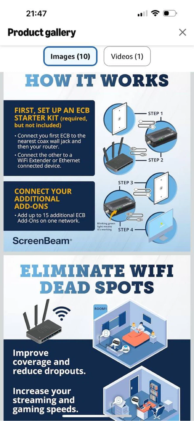 ScreenBeam MoCA 2.0 Adapter ECB6200 – Ethernet Over Coax (444)🔥 - photo 5