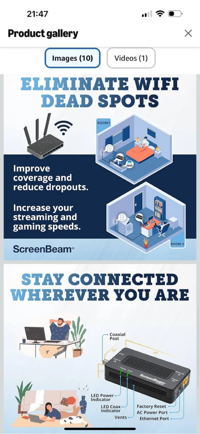 ScreenBeam MoCA 2.0 Adapter ECB6200 – Ethernet Over Coax (444)🔥 - photo 3
