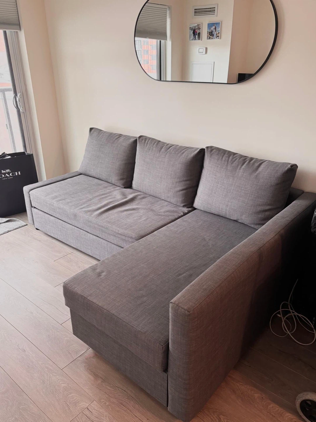 Corner sofa-bed with storage, Skiftebo dark gray FRIHETEN