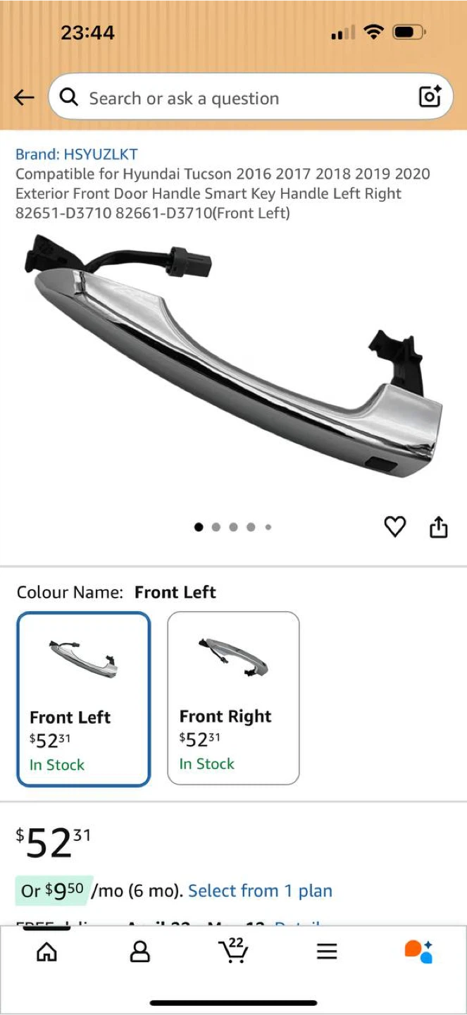 Hyundai Tucson 2016–2020 Front Left Door Handle (Smart Key)