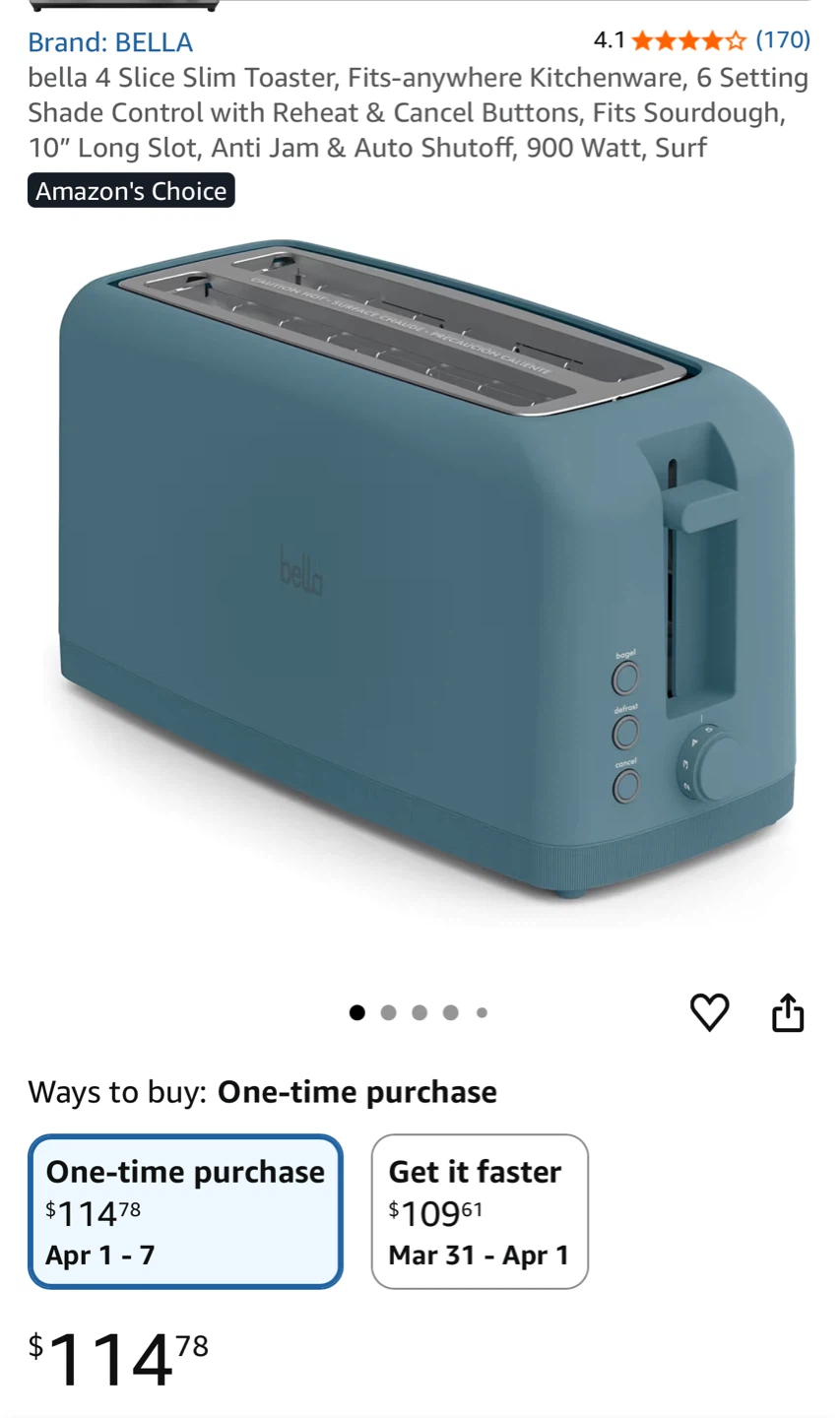 BELLA 4 Slice Slim Toaster