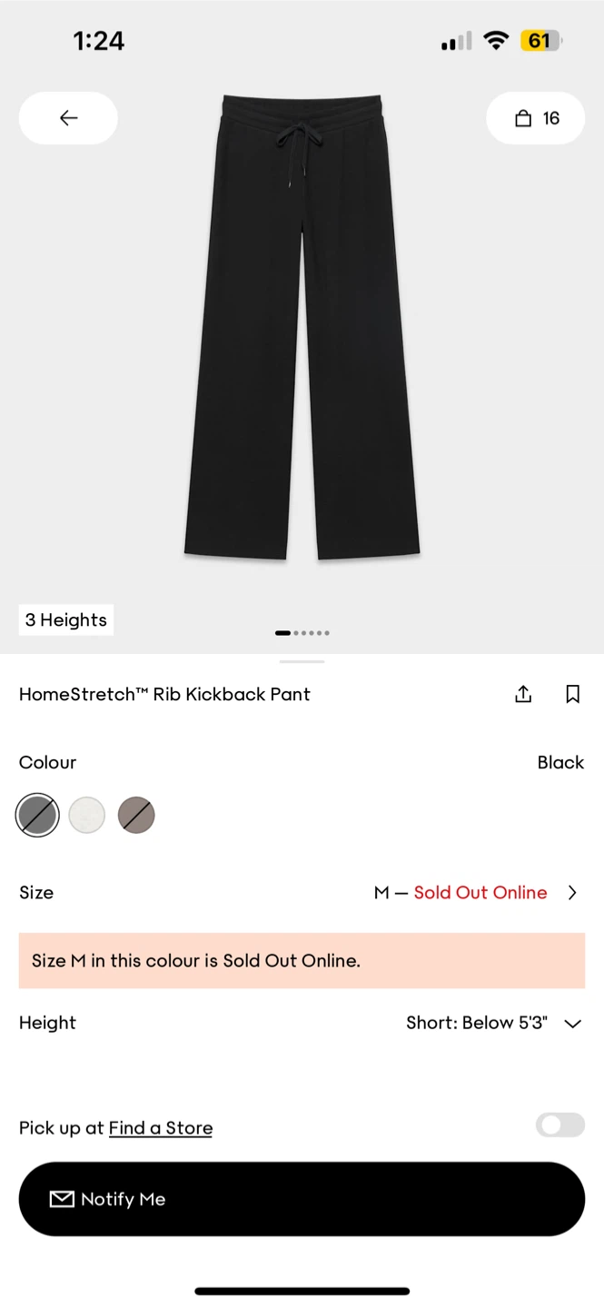 Aritzia HomeStretch Kickback Pant - Black