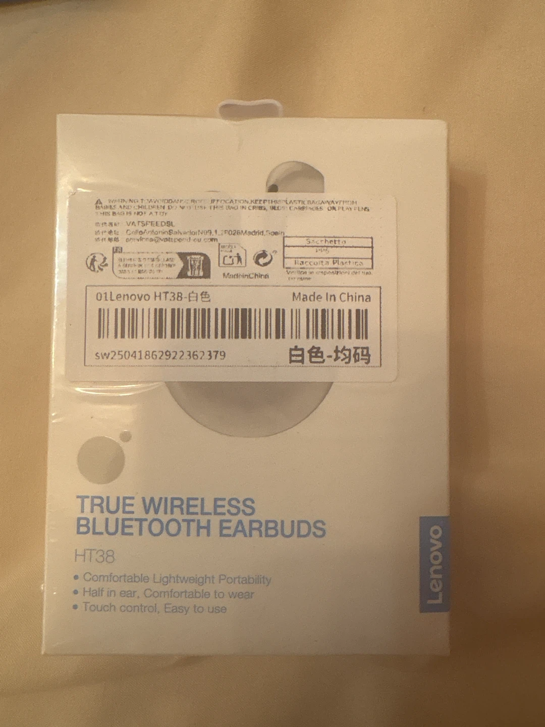 Lenovo HT38 True Wireless Bluetooth Earbuds - White