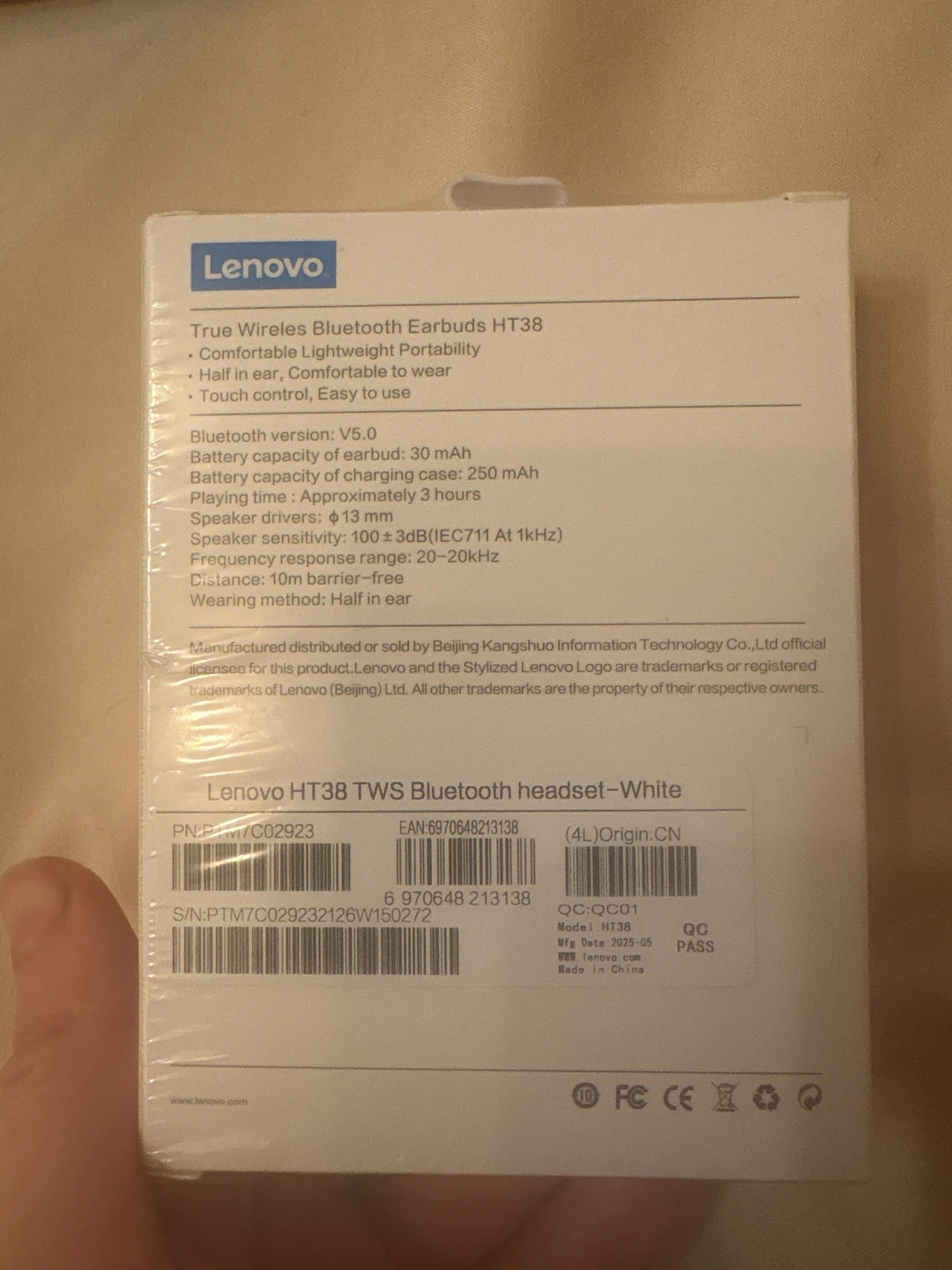 Lenovo HT38 True Wireless Bluetooth Earbuds - White - photo 2