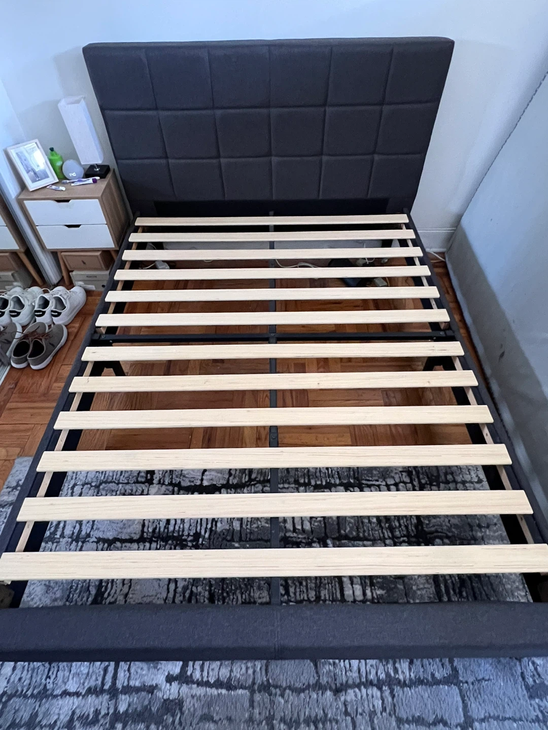 Dark Grey Upholstered Platform Bed Frame with Headboard - photo 2