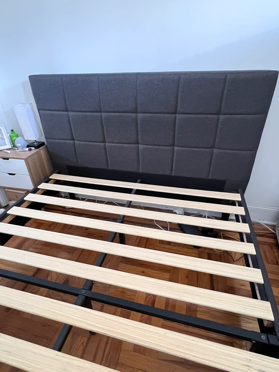 Dark Grey Upholstered Platform Bed Frame with Headboard - photo 4