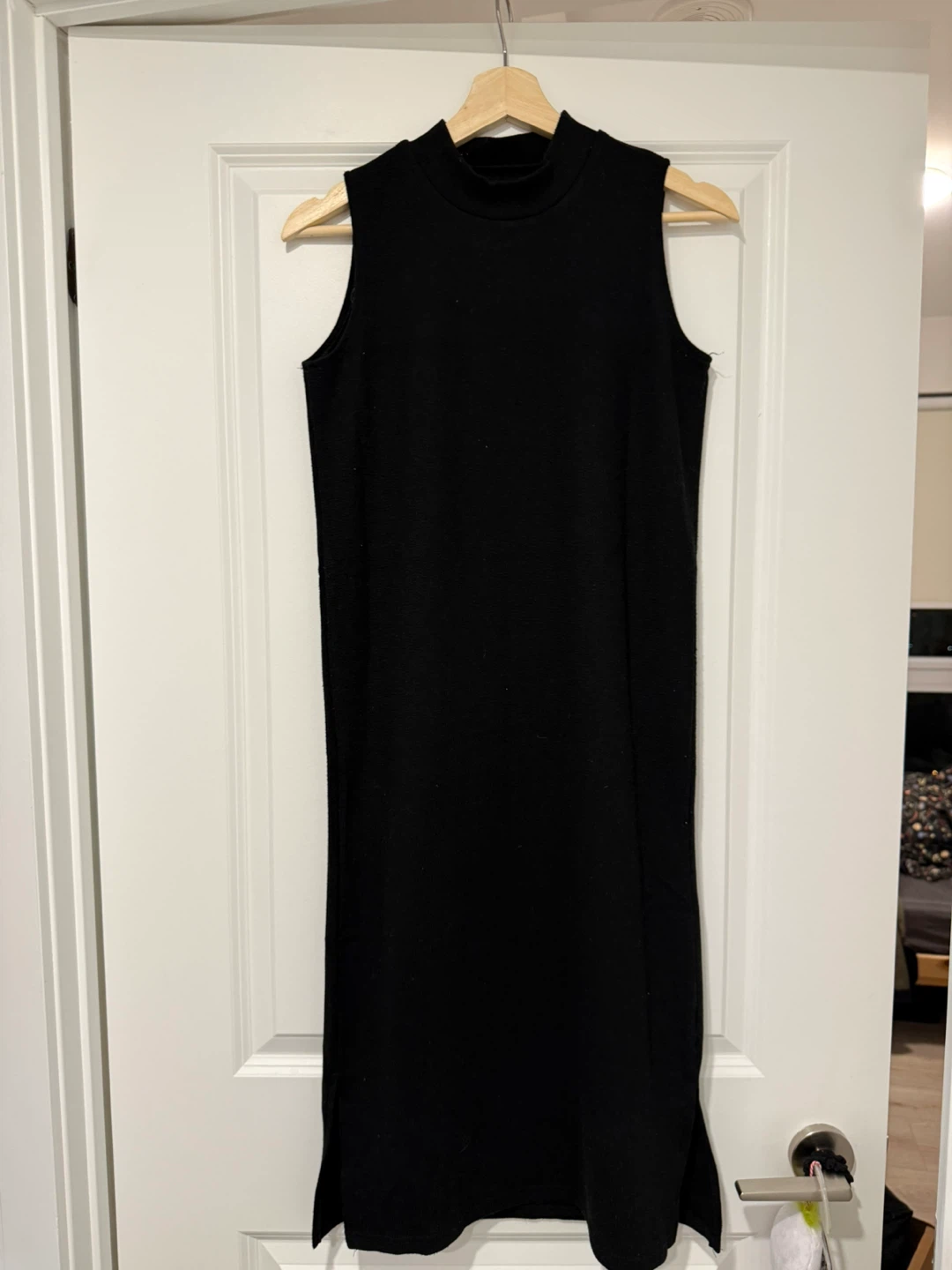 Black Sleeveless Mock Neck Midi Dress