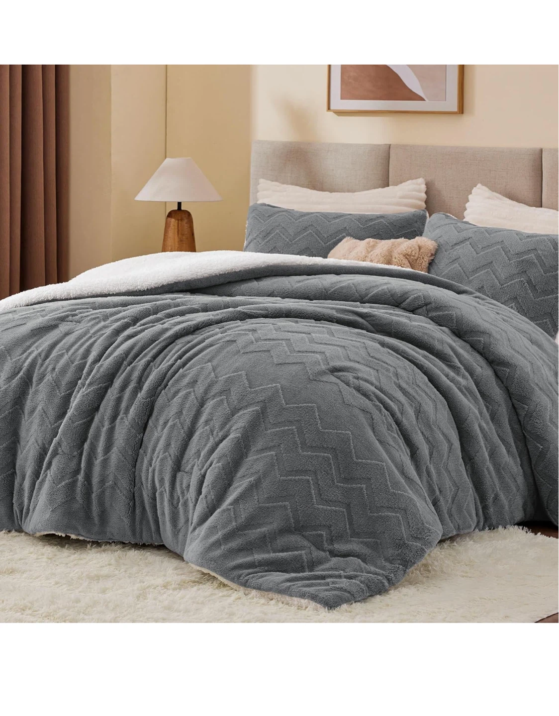 Grey Sherpa Fleece Comforter Set