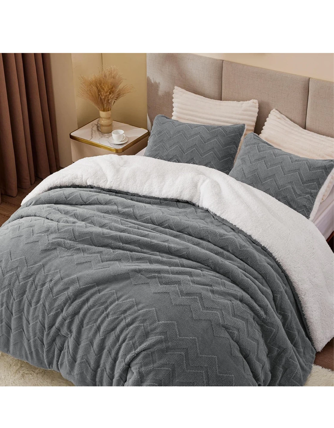 Grey Sherpa Fleece Comforter Set - photo 2