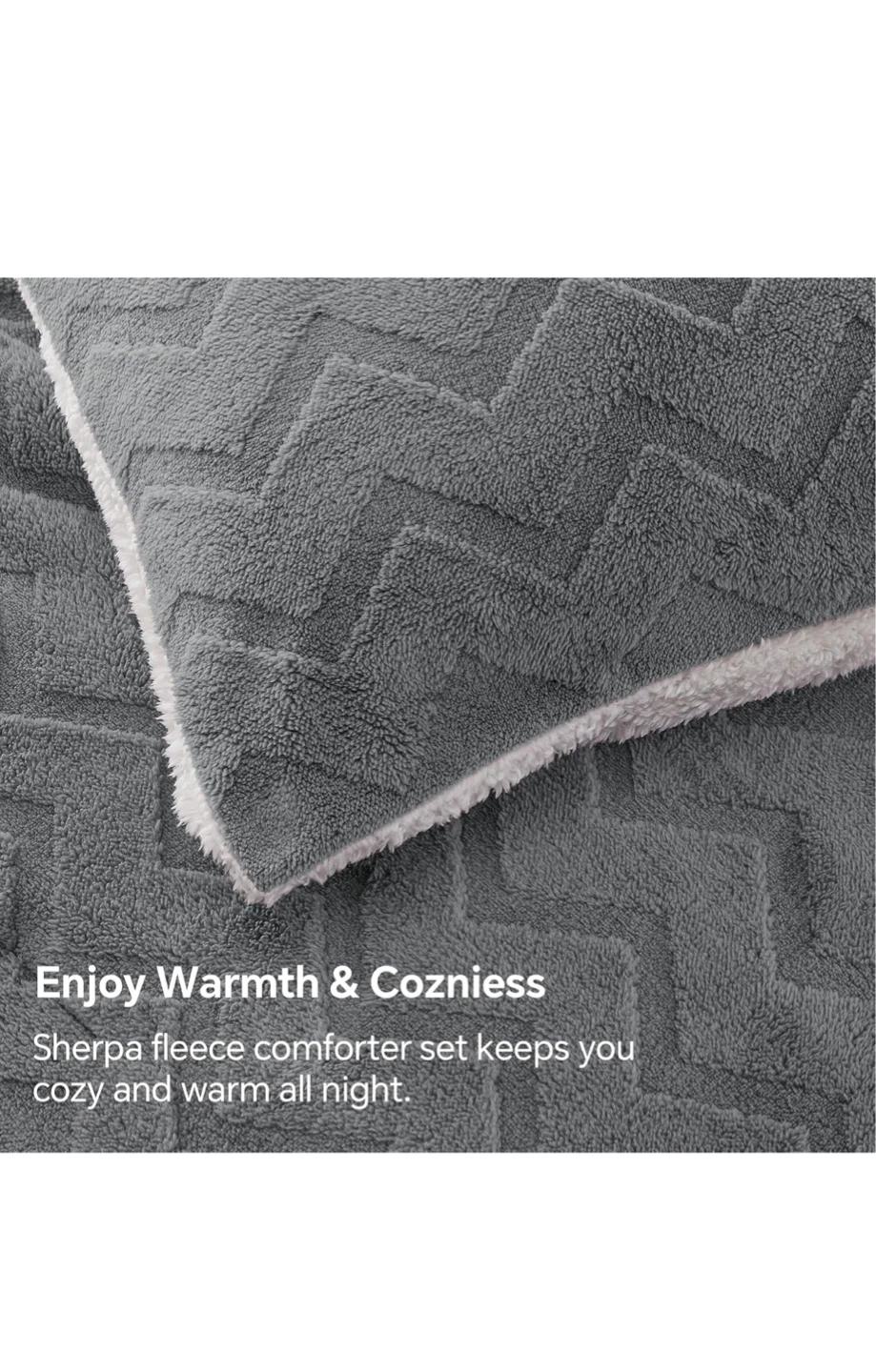 Grey Sherpa Fleece Comforter Set - photo 3