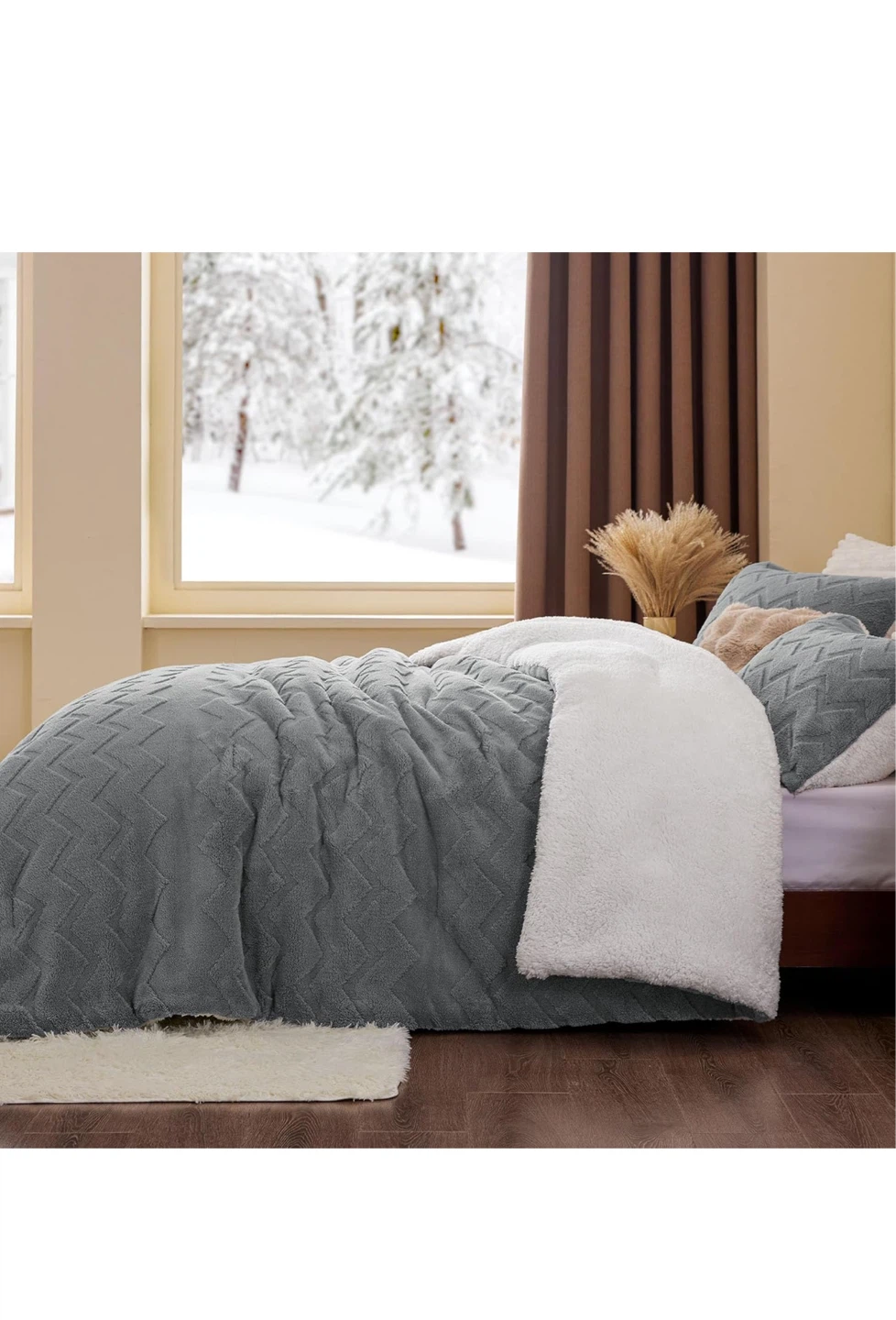Grey Sherpa Fleece Comforter Set - photo 4