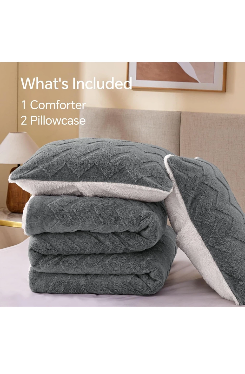Grey Sherpa Fleece Comforter Set - photo 5