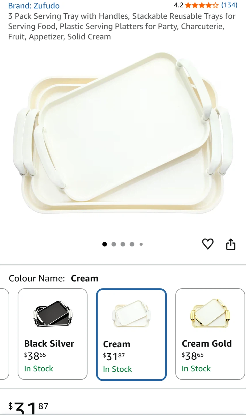 3 Pack Serving Trays with Handles - Cream