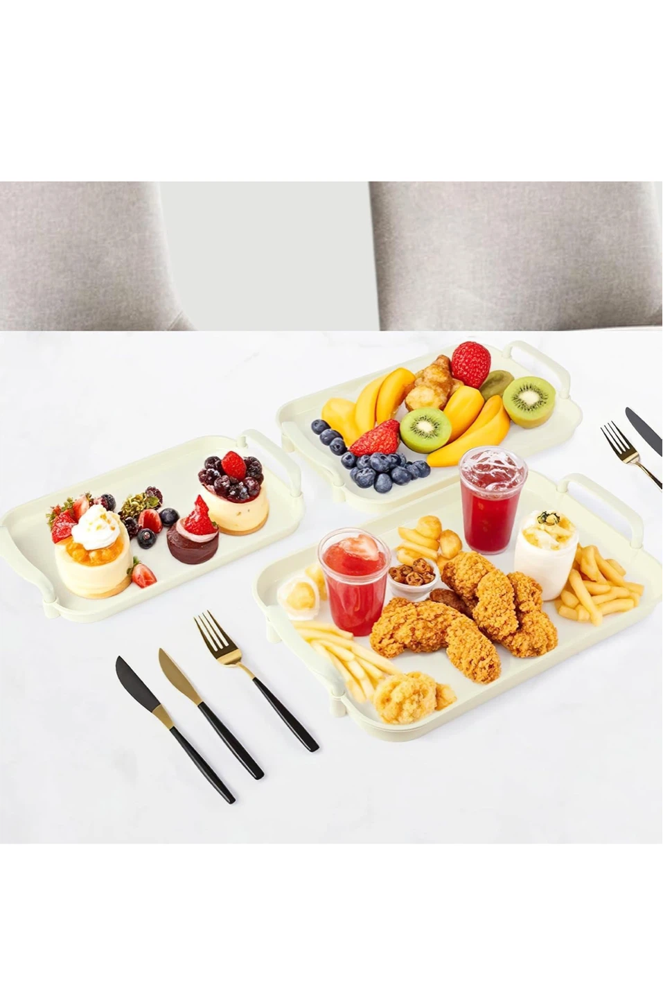 3 Pack Serving Trays with Handles - Cream - photo 2