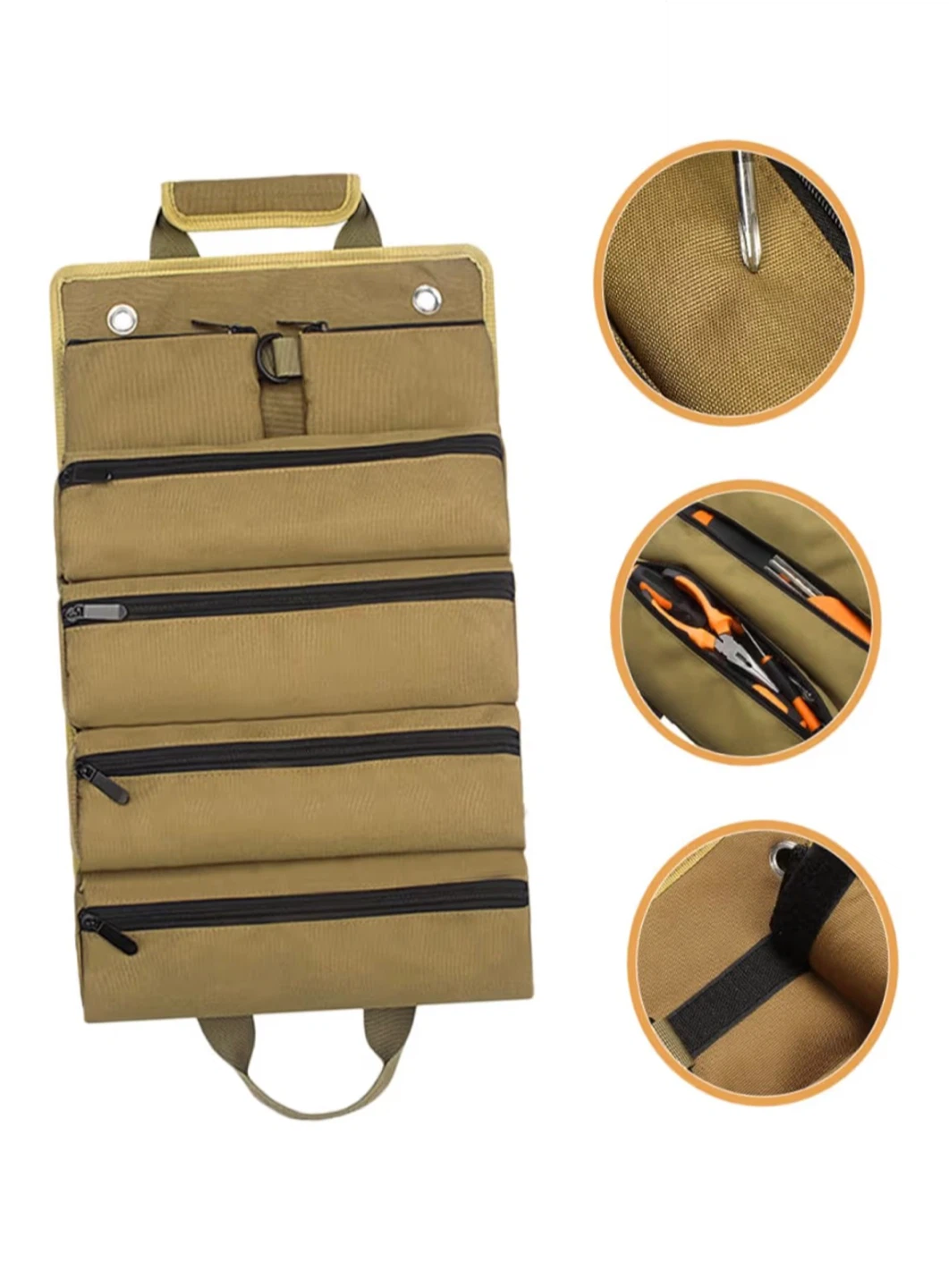 Khaki Oxford Cloth Tool Roll Bag Organizer - photo 4