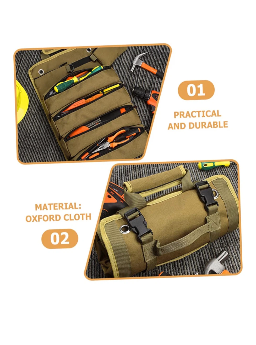 Khaki Oxford Cloth Tool Roll Bag Organizer - photo 5