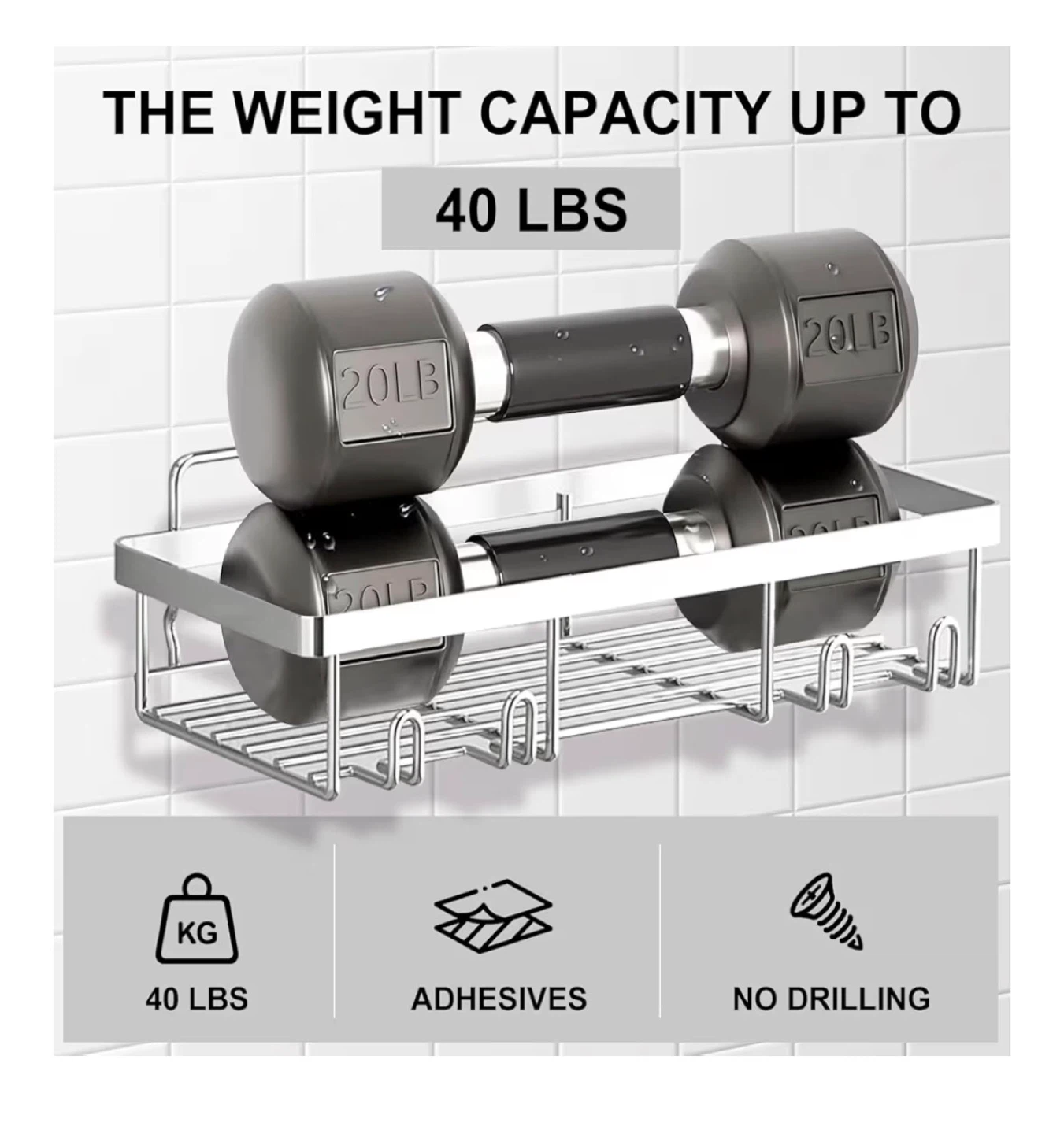 Stainless Steel Shower Caddy Shelf Organizer - photo 3