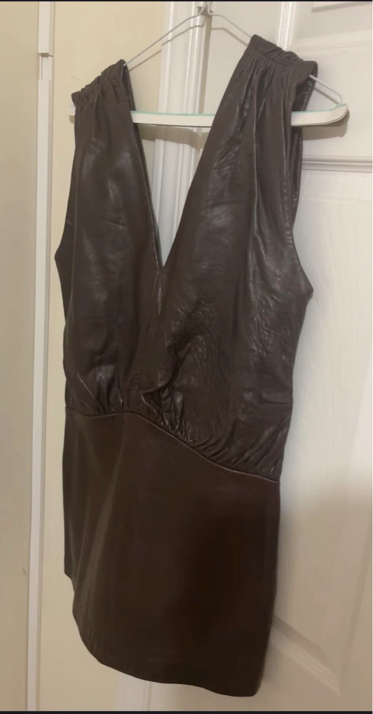 Zara Brown real Leather V-Neck Top