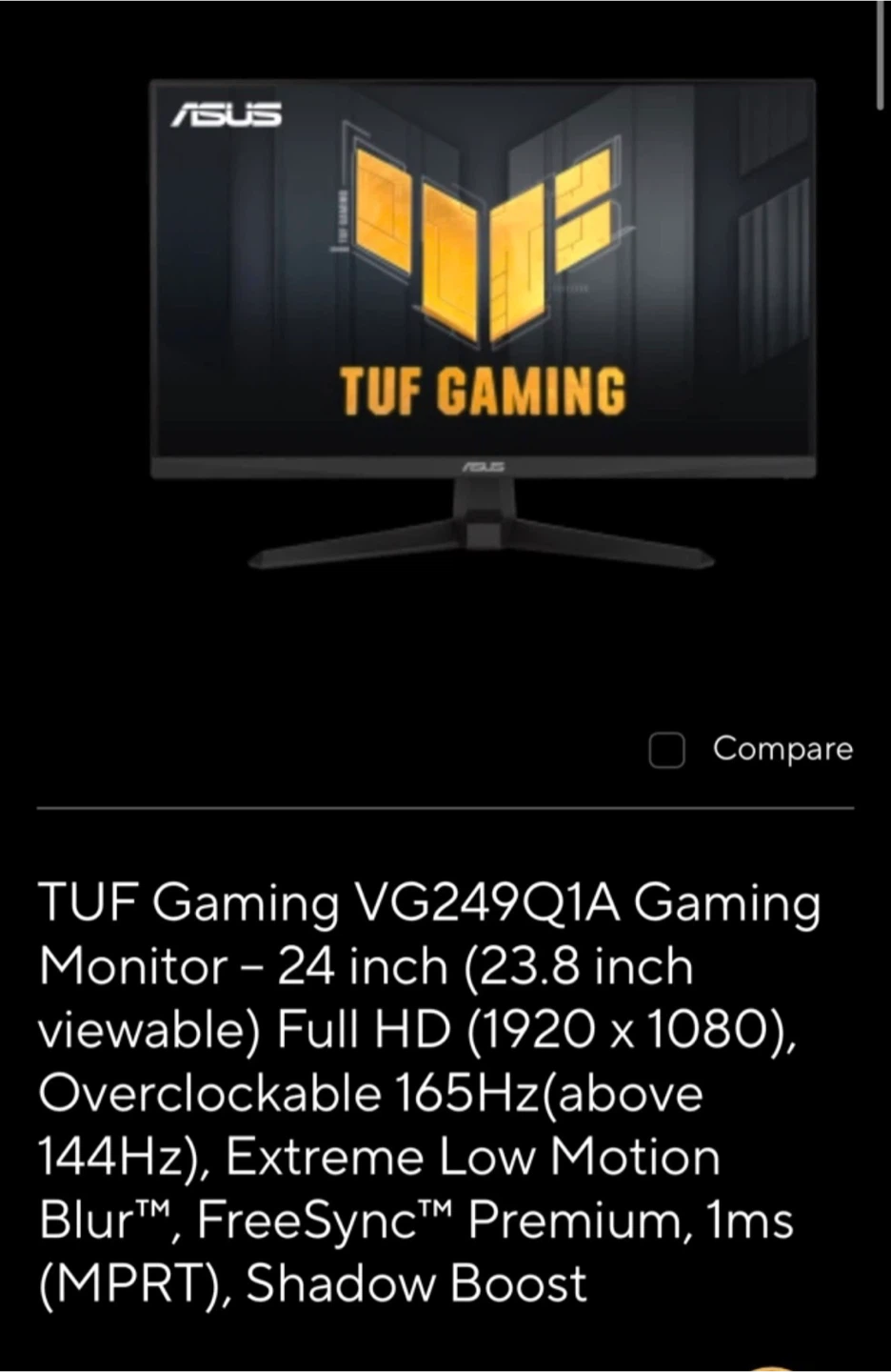 ASUS TUF 165Hz Monitor (VG249Q1A) + Monitor Arm