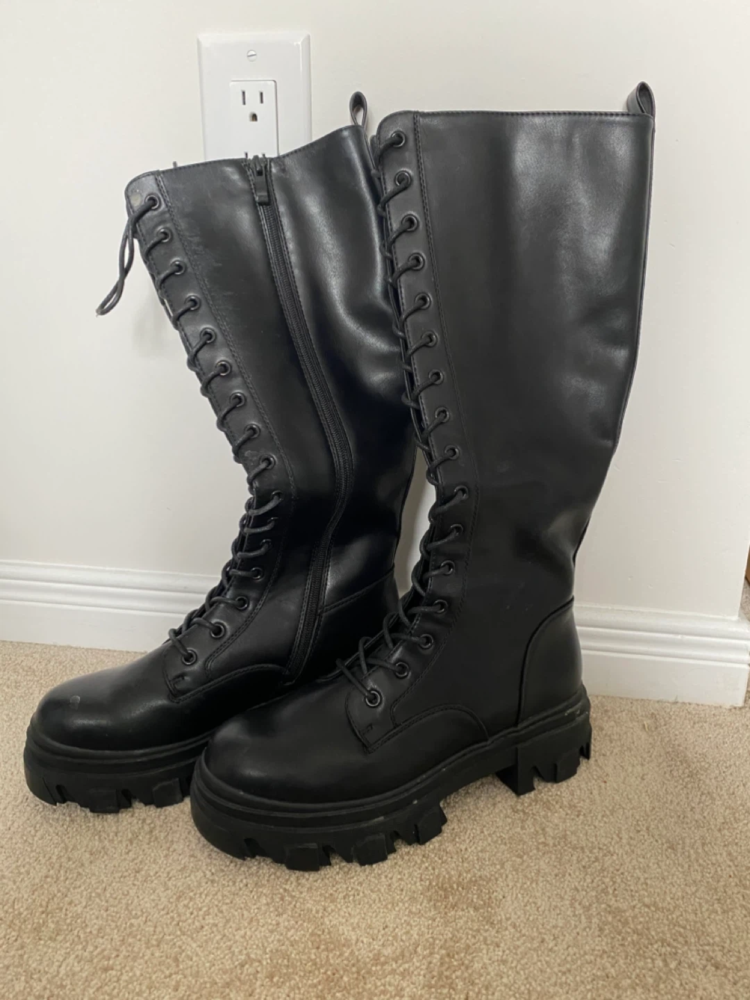 Black Knee-High Lace-Up Boots